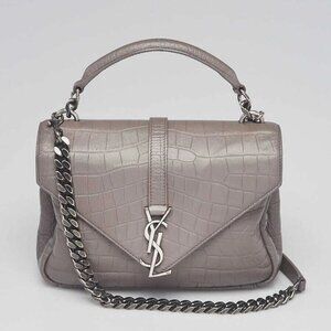 Yves Saint Laurent Grey Croc Embossed Leather Monogram Medium College Bag